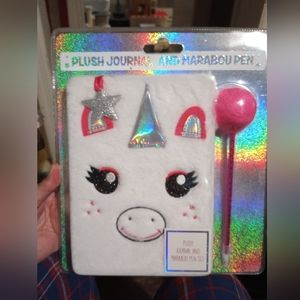 Unicorn Plush Journal and Marabou Pen/ By One Design